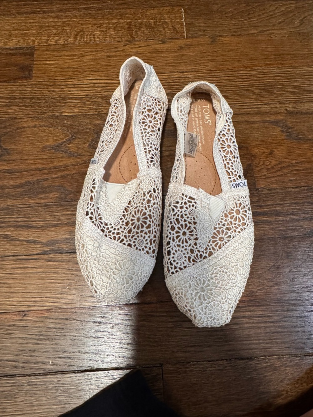 TOMS Crochet Slip-On Flats in Ivory Lace